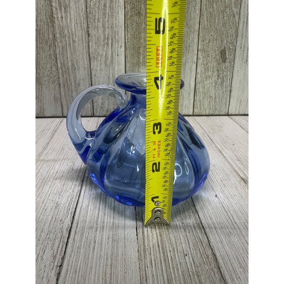 Vtg Joe Hamon Blown Blue Glass Decorative Potion Bottle Pitcher Vase 3 3/4" Tall - Picture 6 of 10